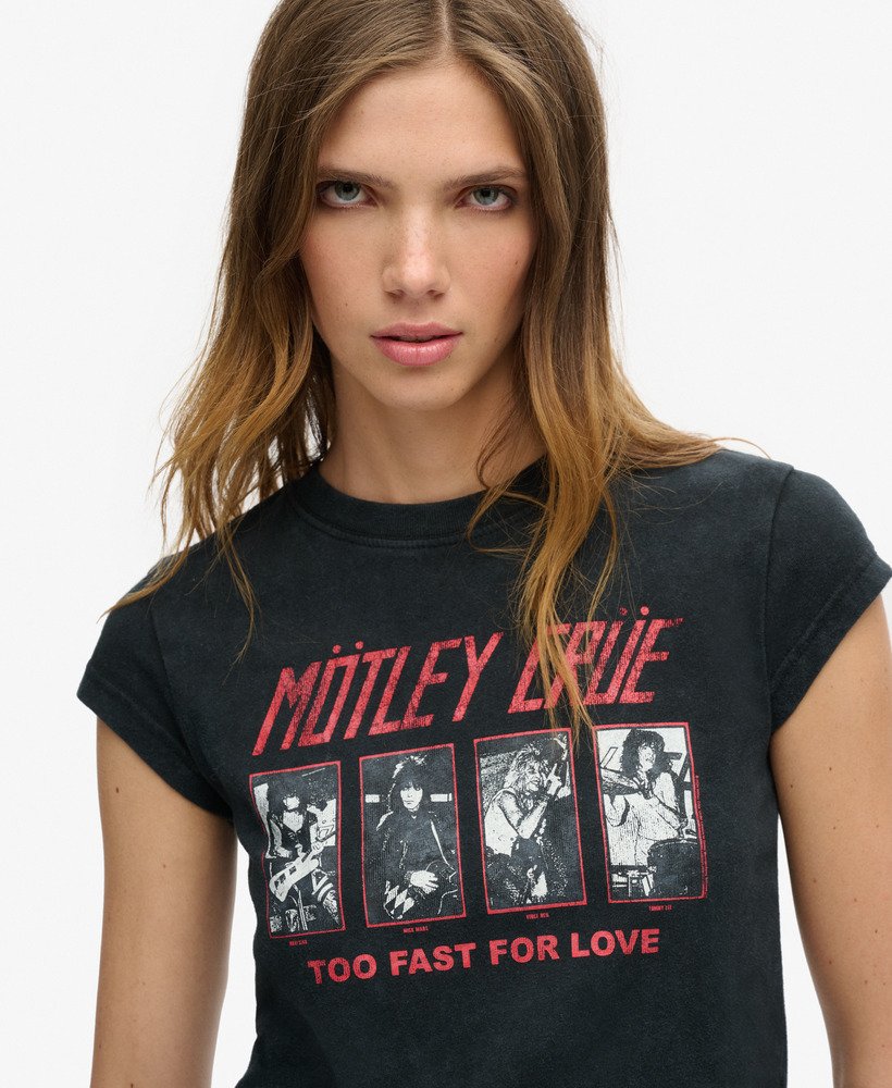 Women s Motley Crue x Superdry Cap Sleeve T Shirt in Heavy Amp Black Superdry US