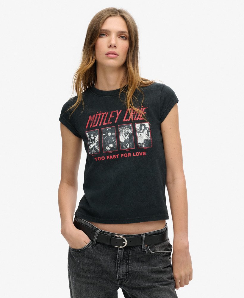 Women s Motley Crue x Superdry Cap Sleeve T Shirt in Heavy Amp Black Superdry US