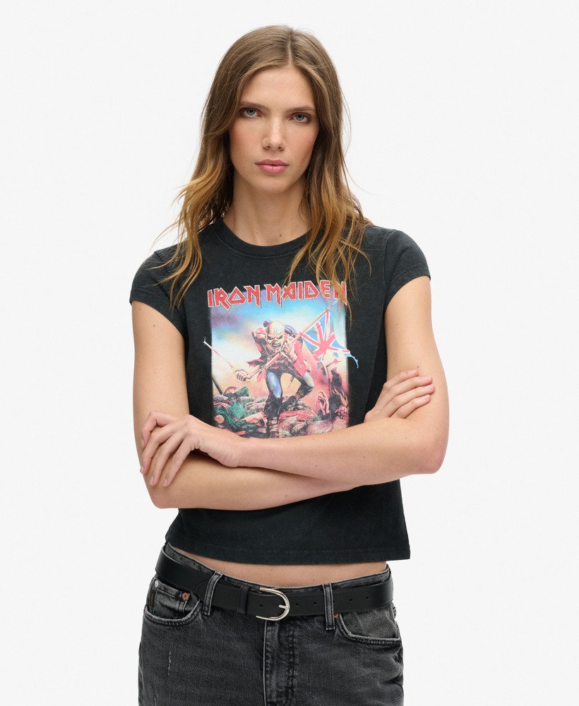 Mujer Camiseta de manga casquillo de Iron Maiden x Superdry en Modelo Heavy Back In Black Superdry ES