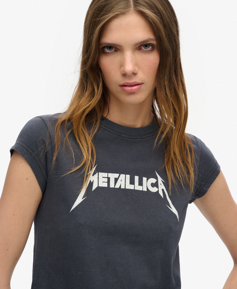 Womens Metallica x Superdry Cap Sleeve Band T Shirt in Mid Merch Black Superdry UK