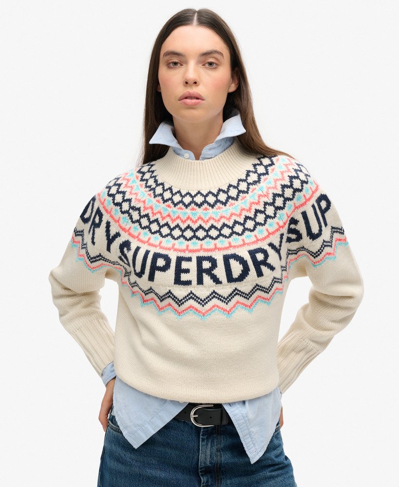 Dames Fair Isle trui met logo Island Ecru Multi Superdry BE NL