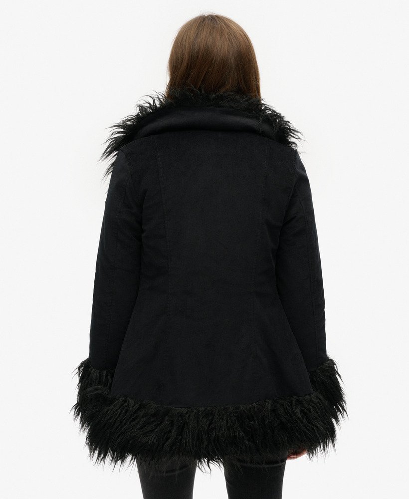 Womens Faux Fur Lined Afghan Coat in Black Superdry UK