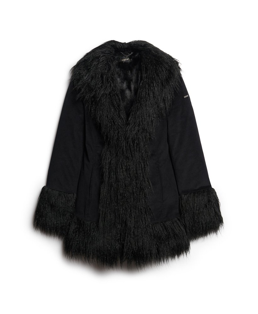 Womens Faux Fur Lined Afghan Coat in Black Superdry UK