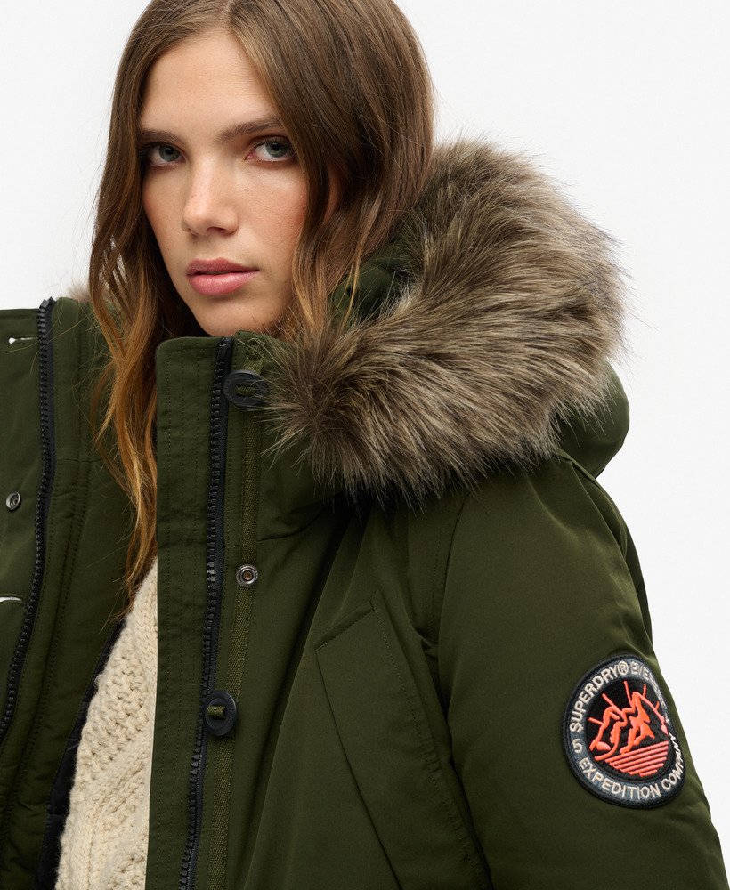 Women s Everest Faux Fur Hooded Parka Coat in Abyss Khaki Superdry CA EN