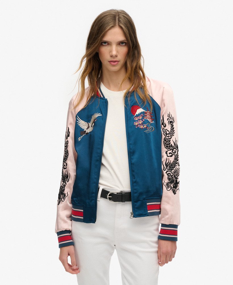 Blue bomber jacket womens best sale