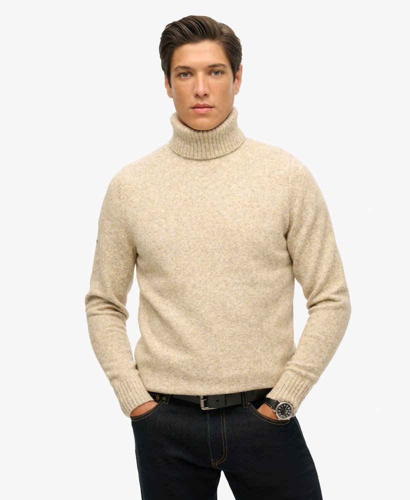 Mens Brushed Roll Neck Jumper in Moonstruck Beige Marl Superdry UK