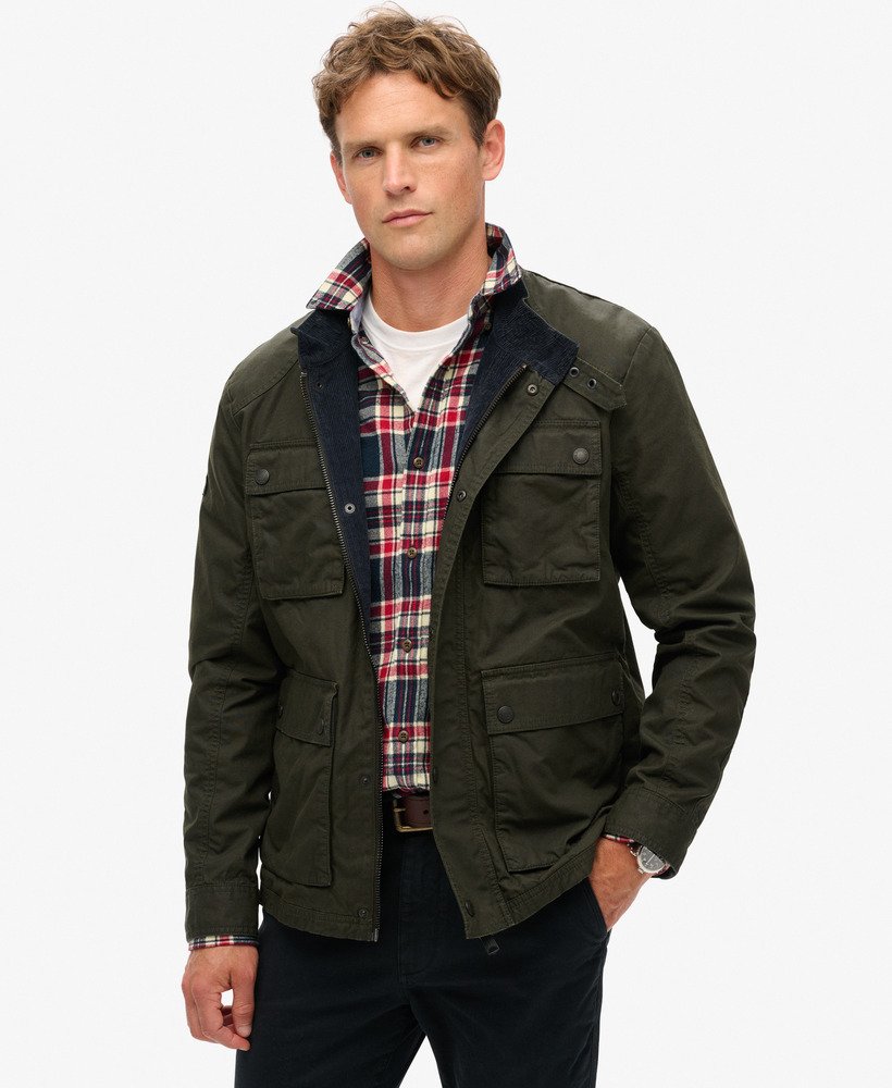 Men s The Merchant Store Wax Jacket in Surplus Goods Olive Green Superdry UK