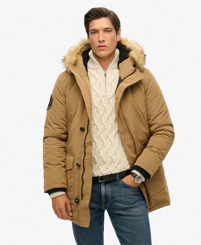 Parka a capuche a fourrure synthetique Everest Gres Marron Brun pour Homme Superdry CA FR