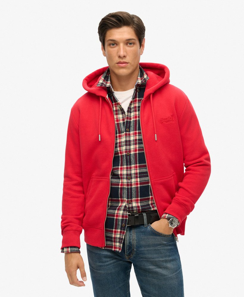 Mens Essential Logo Zip Hoodie in Rouge Red Superdry UK