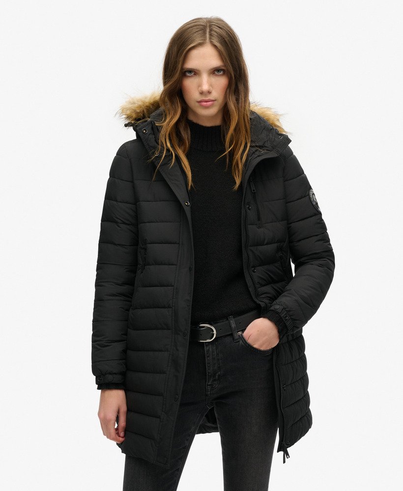 Long black hooded jacket on sale