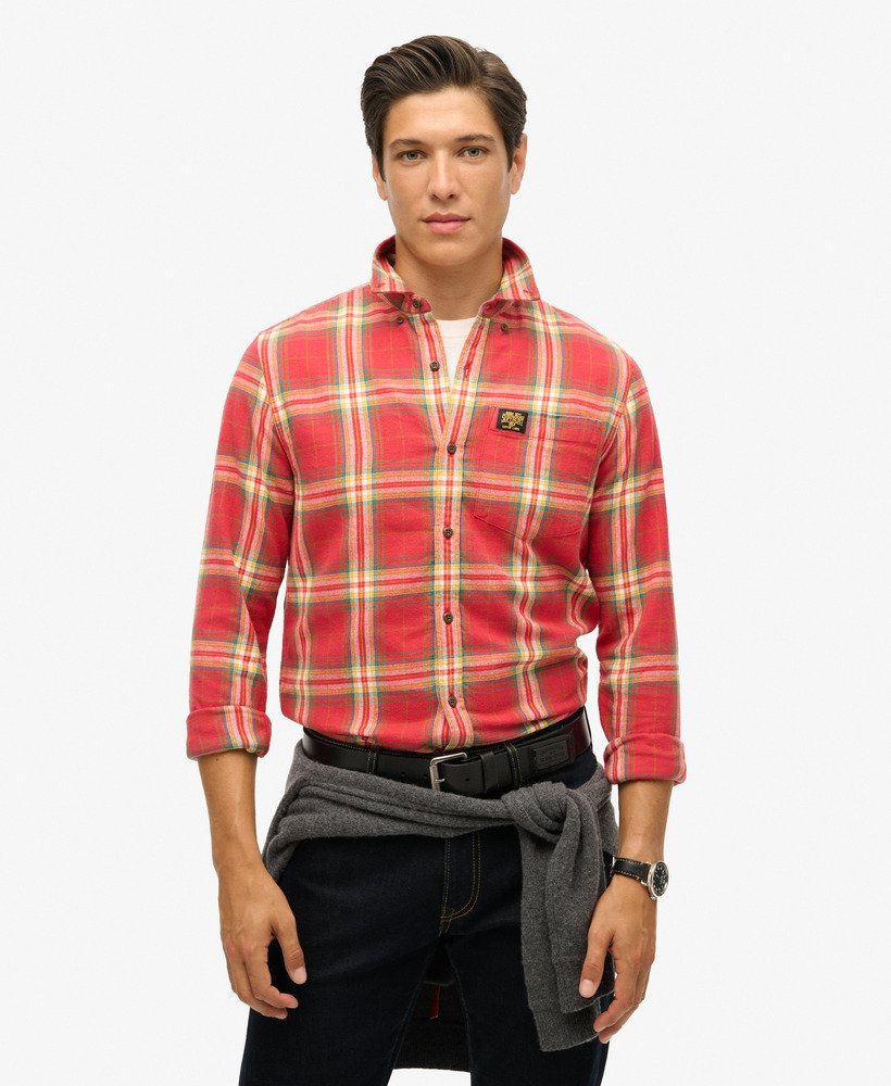 Men s Long Sleeve Cotton Lumberjack Shirt in Drayton Check Red Superdry UK