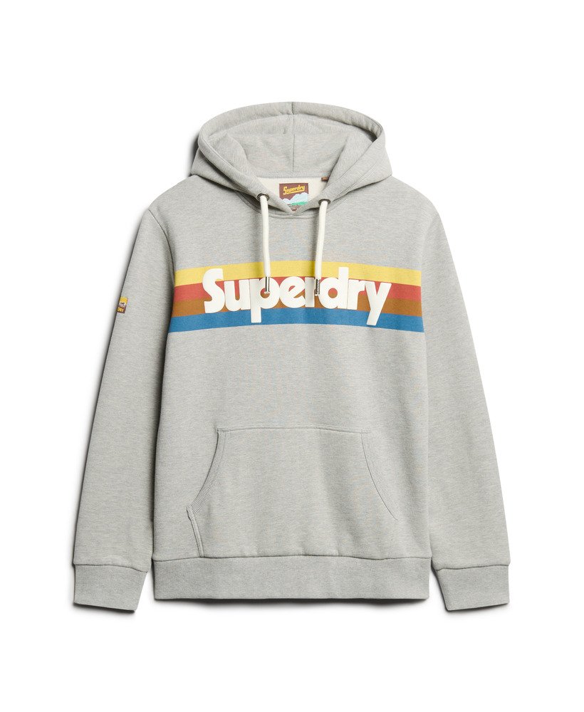 Mens Retro Stripe Logo Hoodie in Grey Marl Superdry UK