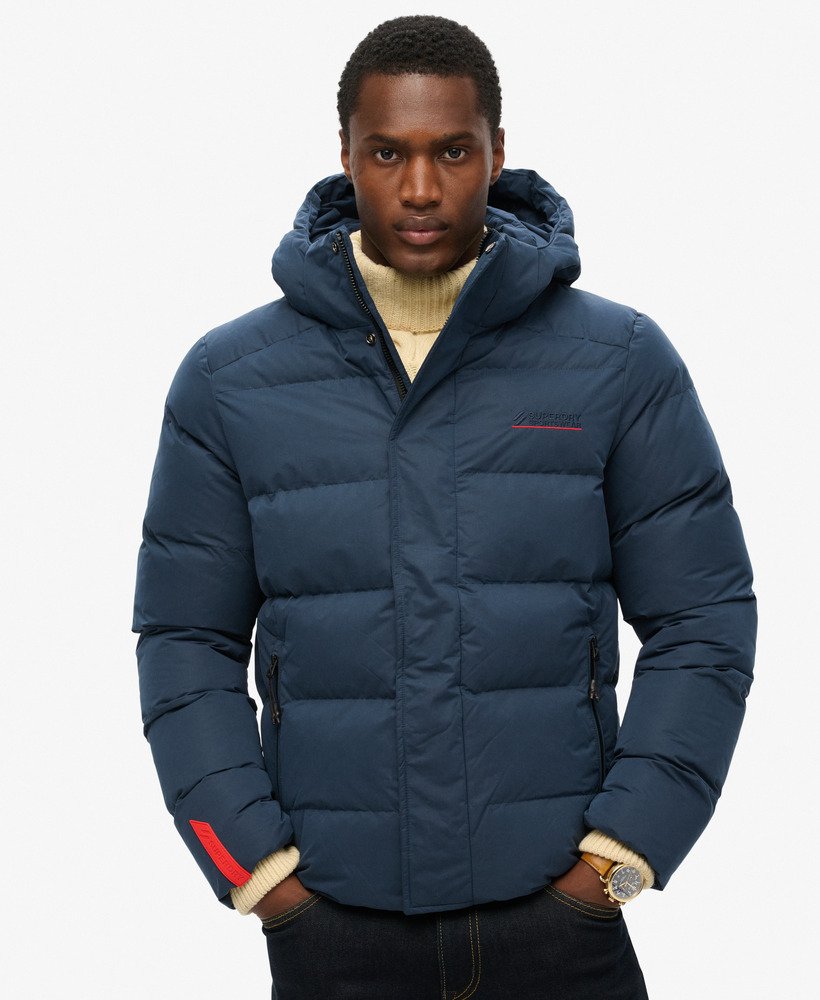 Men s Hooded Microfibre Sports Puffer Jacket in Baltic Blue Superdry UK