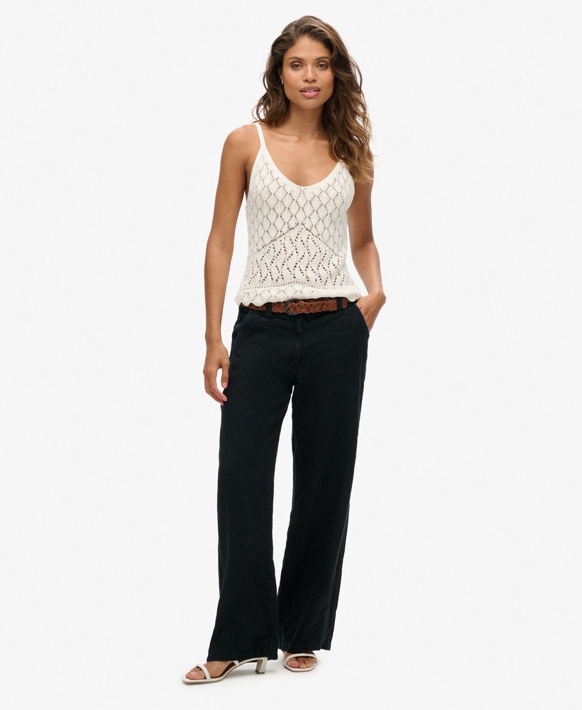 Black linen trousers womens best sale