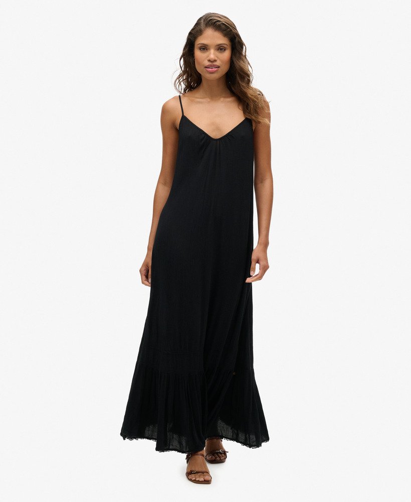 Womens Long Cami Dress in Jet Black Superdry UK