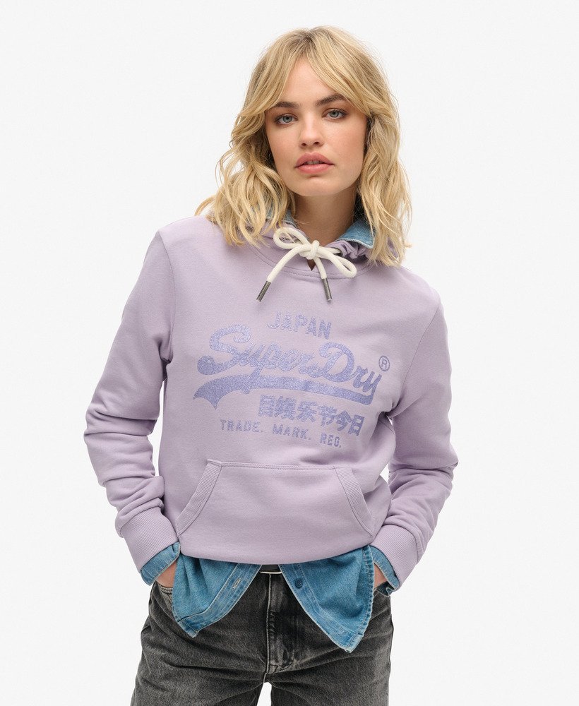 Mujer Sudadera sin cepillar con capucha y logo metalico vintage en Morado Glicina Superdry ES