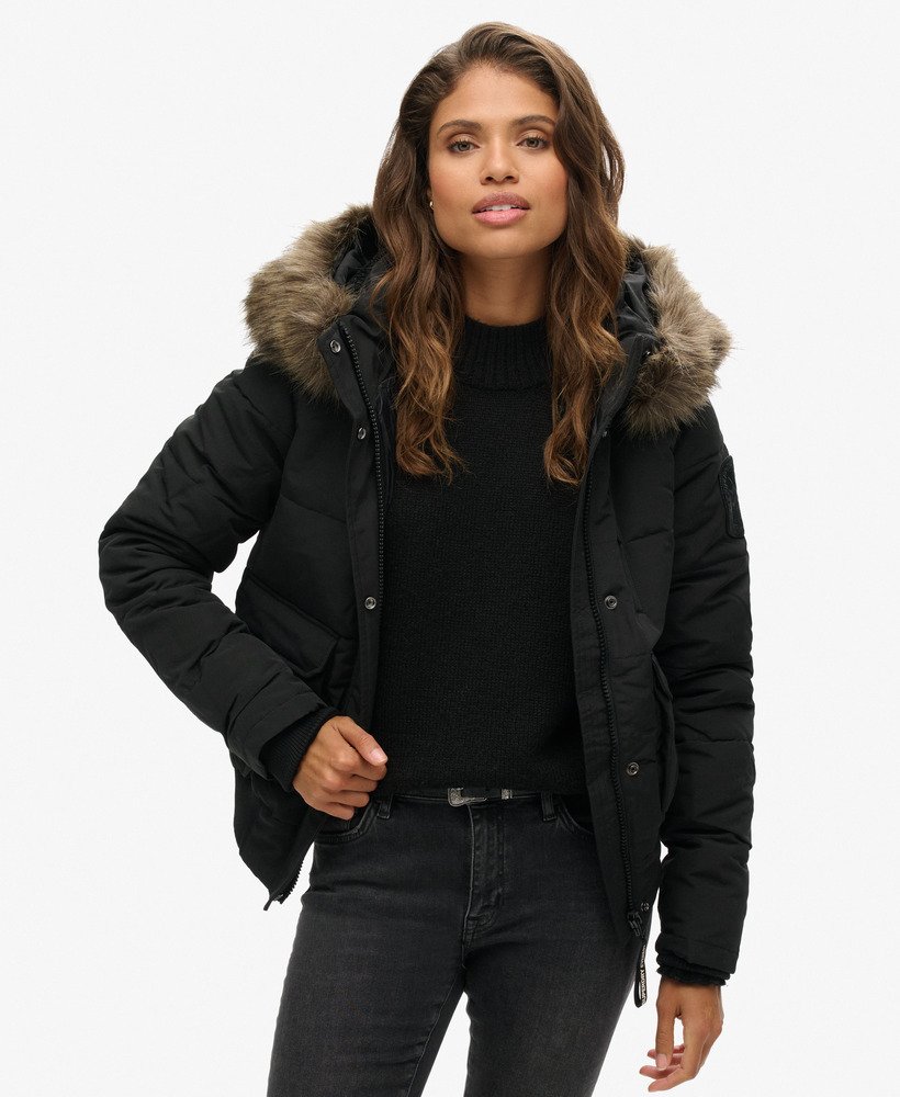 Women s Everest Hooded Bomber Jacket in Jet Black Superdry CA EN