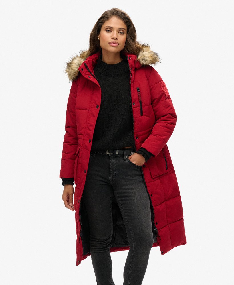 Femme Manteau long borde de fausse fourrure Everest Rouge Superdry FR