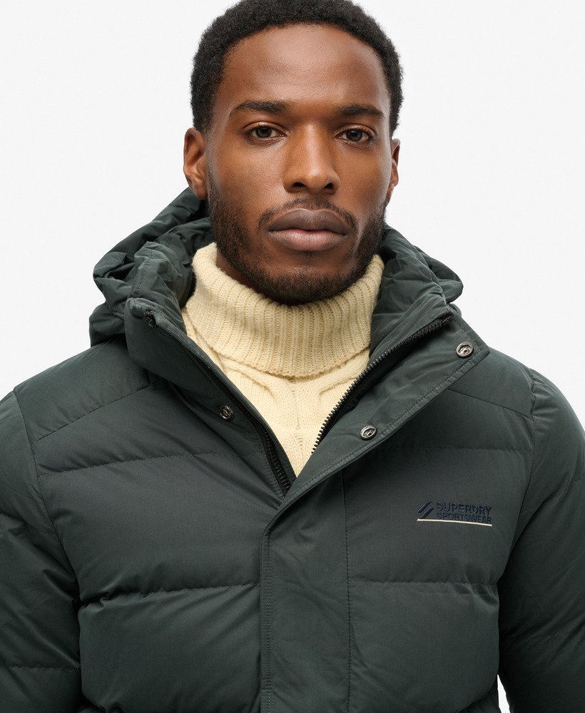 Men s Hooded Microfibre Sports Puffer Jacket in Academy Dark Green Superdry UK