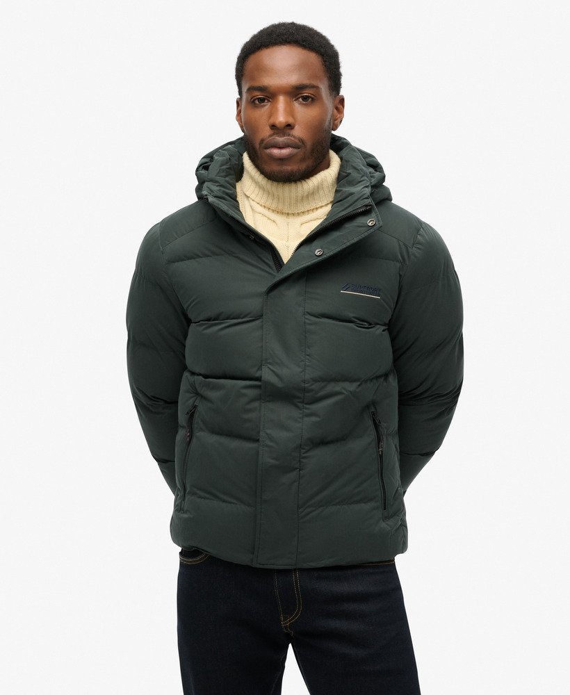 Men s Hooded Microfibre Sports Puffer Jacket in Academy Dark Green Superdry CA EN