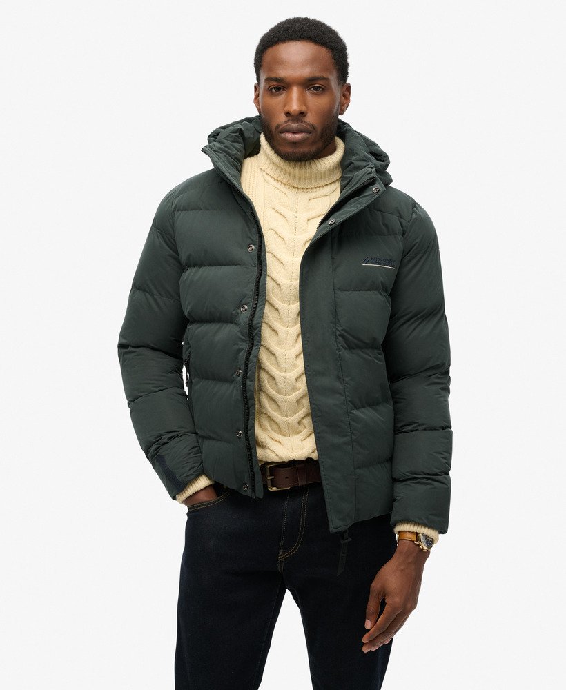 Men s Hooded Microfibre Sports Puffer Jacket in Academy Dark Green Superdry CA EN