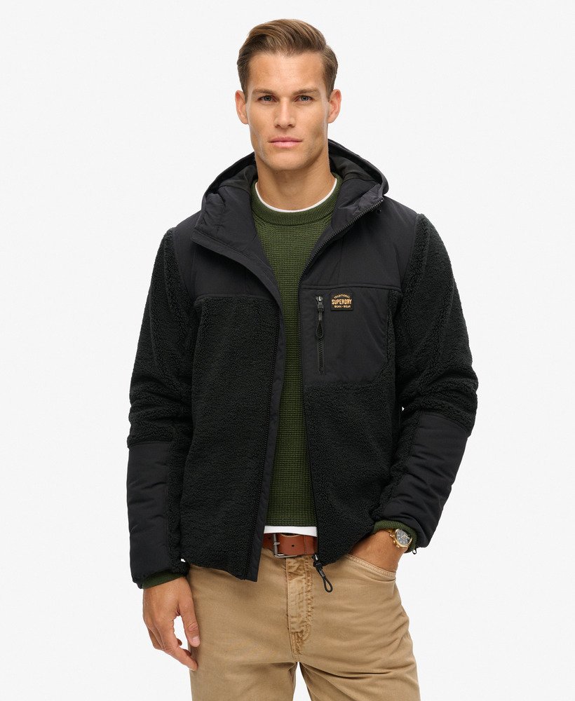 Men s Hooded Expedition Borg Hybrid in Noir Superdry UK