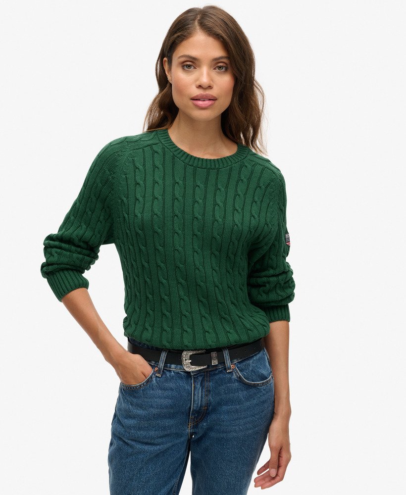 Womens Slouchy Cable Knit Jumper in Dark Green Superdry UK