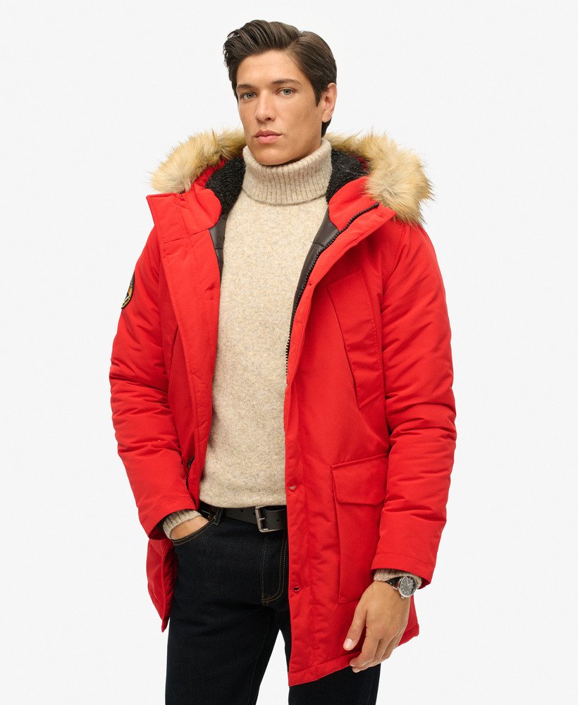 Men s Everest Parka Coat in High Risk Red Superdry UK