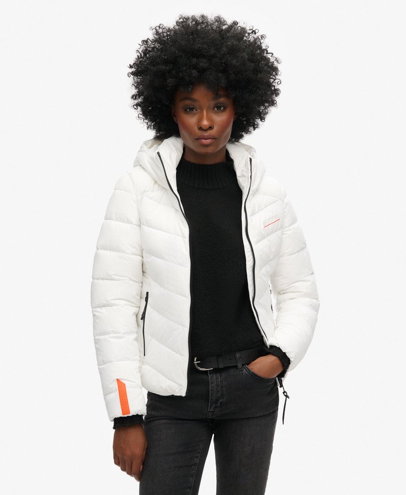 Womens Superdry Hooded Microfibre Padded Jacket White