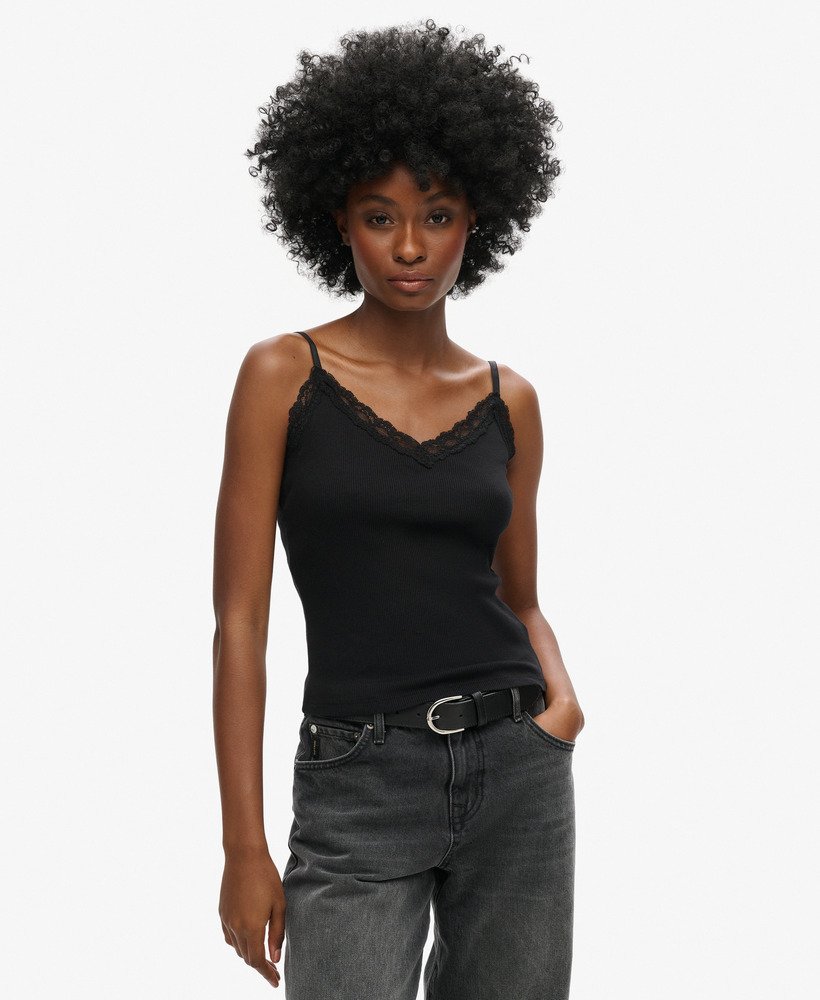 Black tank top with lace trim hotsell