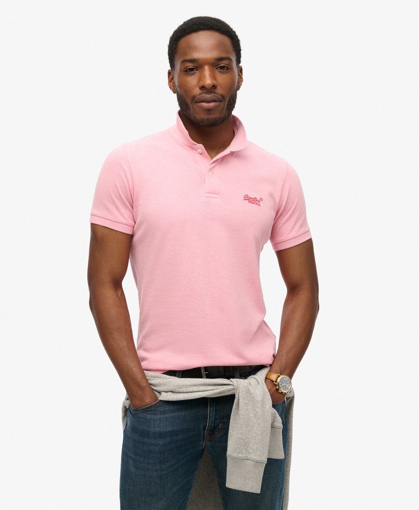 Mens Classic Pique Polo Shirt in Light Pink Marl Superdry UK