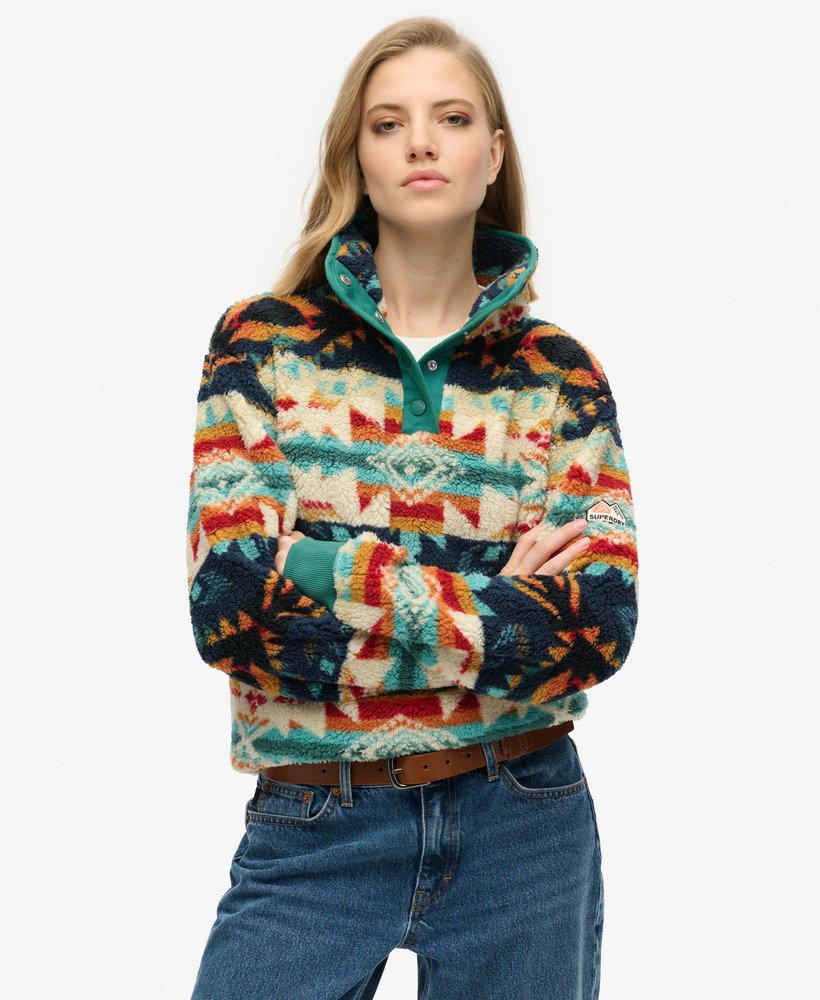 Womens Super Soft Printed Henley Jumper in Nava Quilt Print Superdry UK