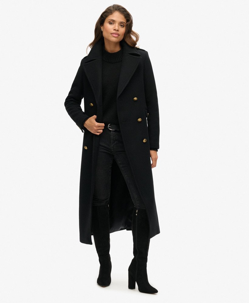 Superdry long black coat online