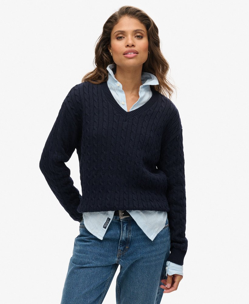 Navy v neck jumper womens hotsell