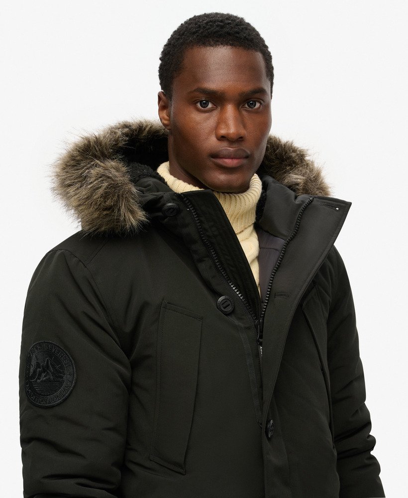 Men s Everest Faux Fur Hooded Parka Coat in Jet Black Superdry UK