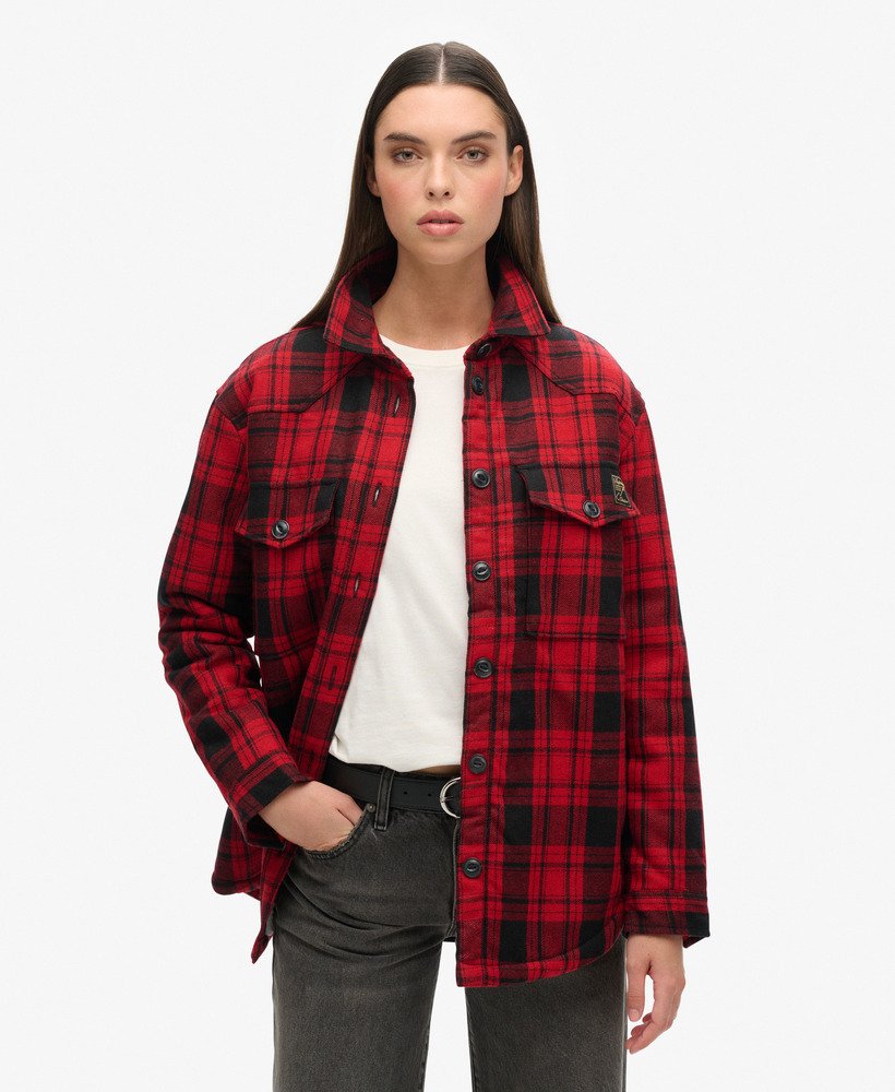 Mujer Sobrecamisa a cuadros de franela y borreguillo en Cuadros Rojos Superdry ES