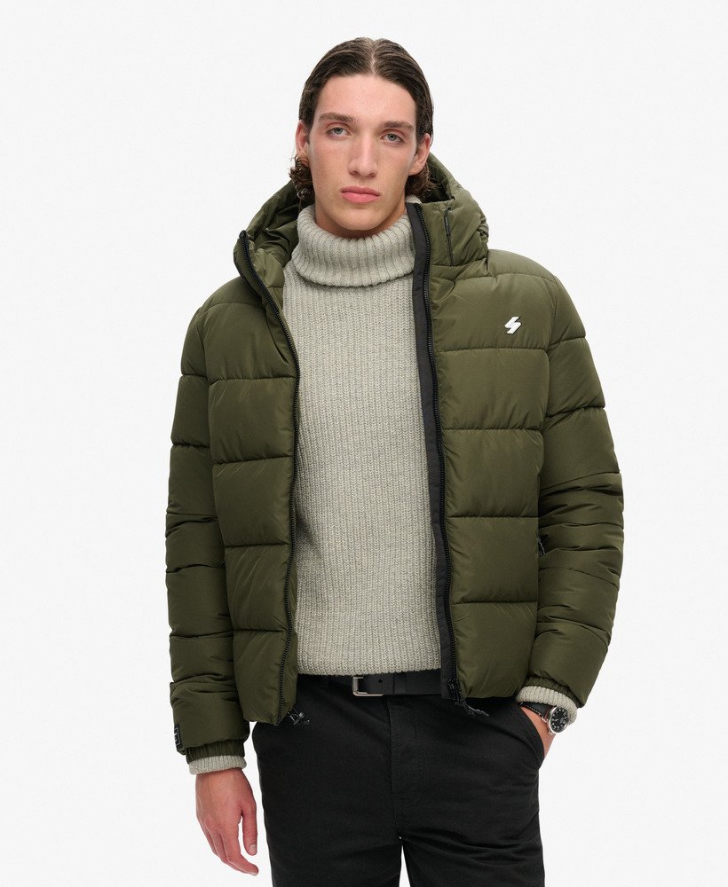 Dark green puffer jacket mens best sale