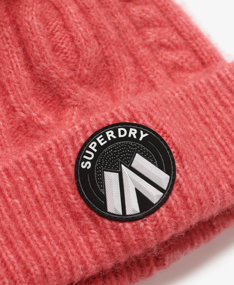 Women s Cable Luxe Knit Beanie Hat in Cord Pink Superdry UK