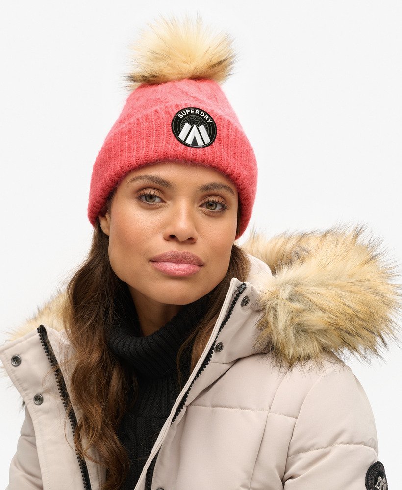 Women s Cable Luxe Knit Beanie Hat in Cord Pink Superdry UK