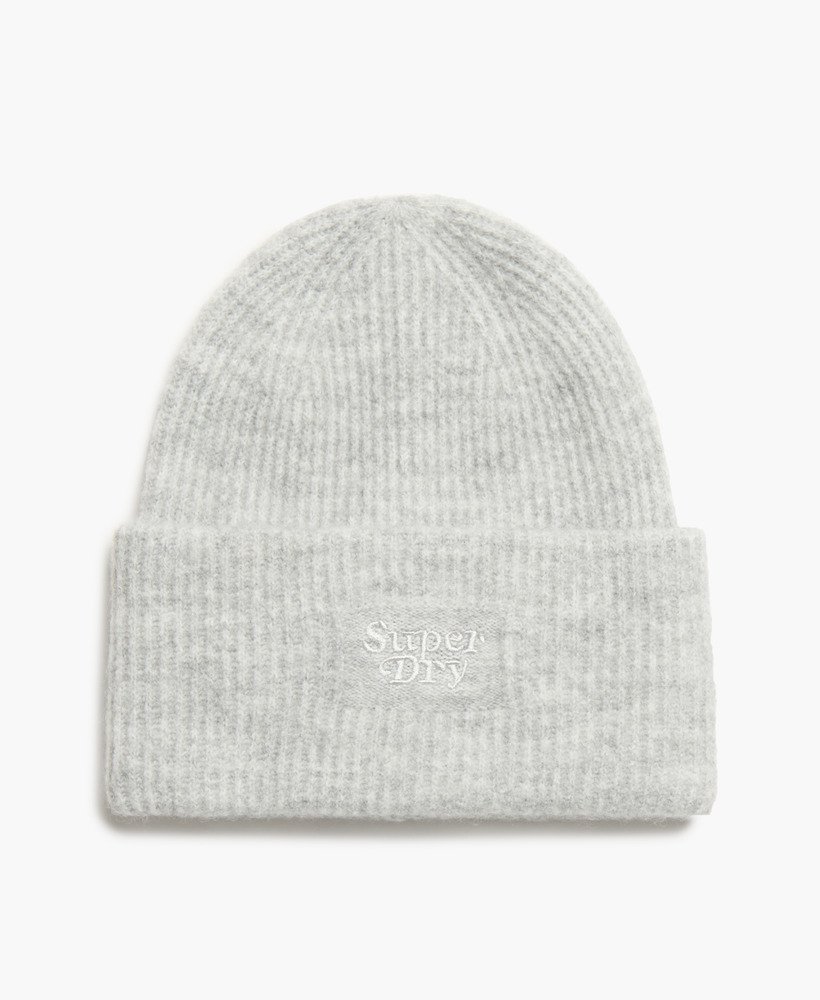 Men s Soft Rib Knit Beanie Hat in Chalk Grey Marl Superdry