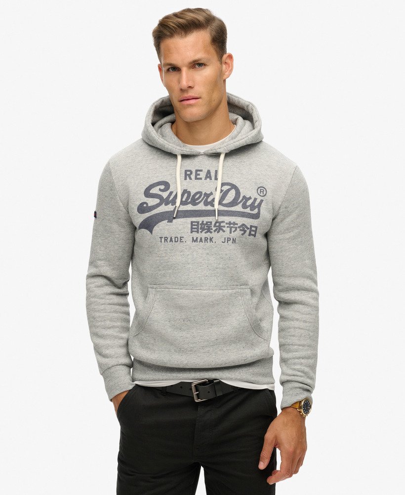 Hombre Sudadera con capucha y logo Vintage en Jaspeado Gris Atletico Superdry ES