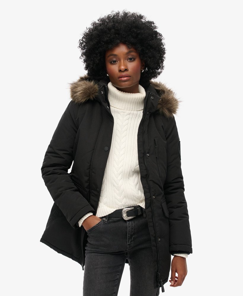 Black faux fur hooded coat womens online