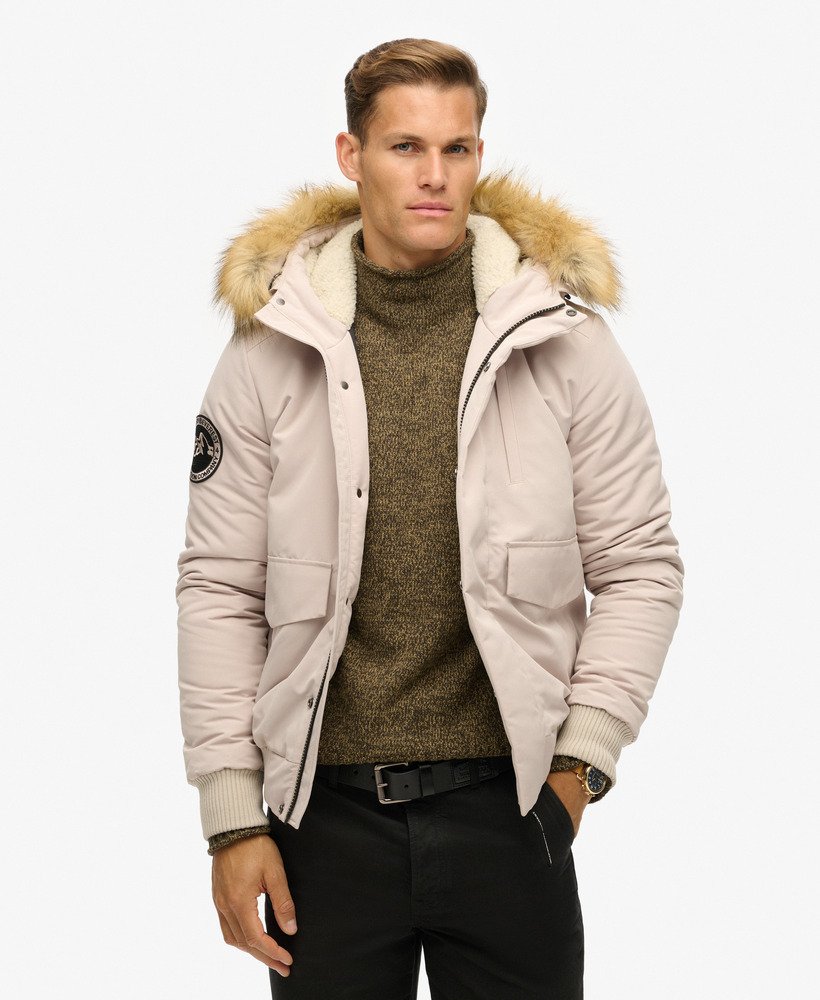 Men s Hooded Everest Puffer Bomber Jacket in Chateau Gray Superdry CA EN