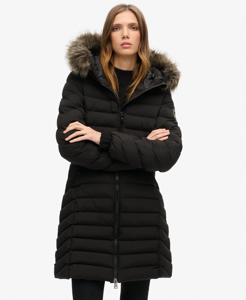 Black jacket fur hood womens best sale