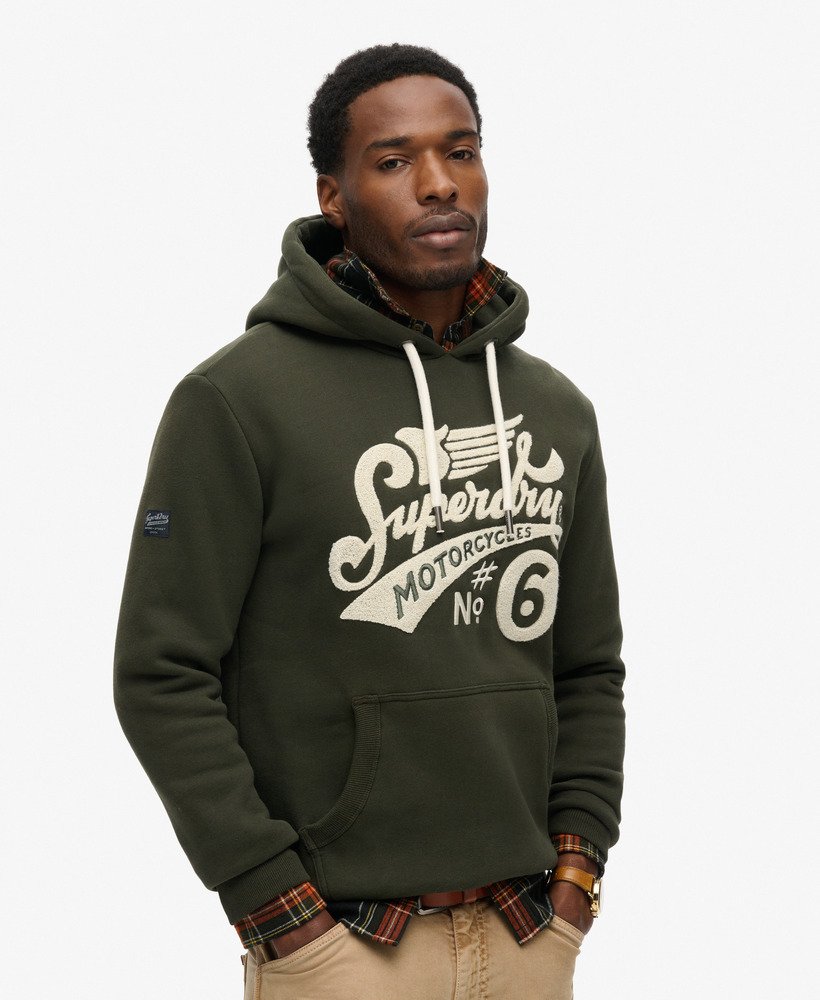 Mens Worker Scripted Embroidered Graphic Hoodie in Dark Grey Green Superdry UK