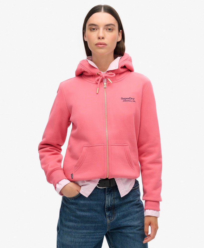 Womens Essential Logo Zip Hoodie in Camping Pink Superdry UK