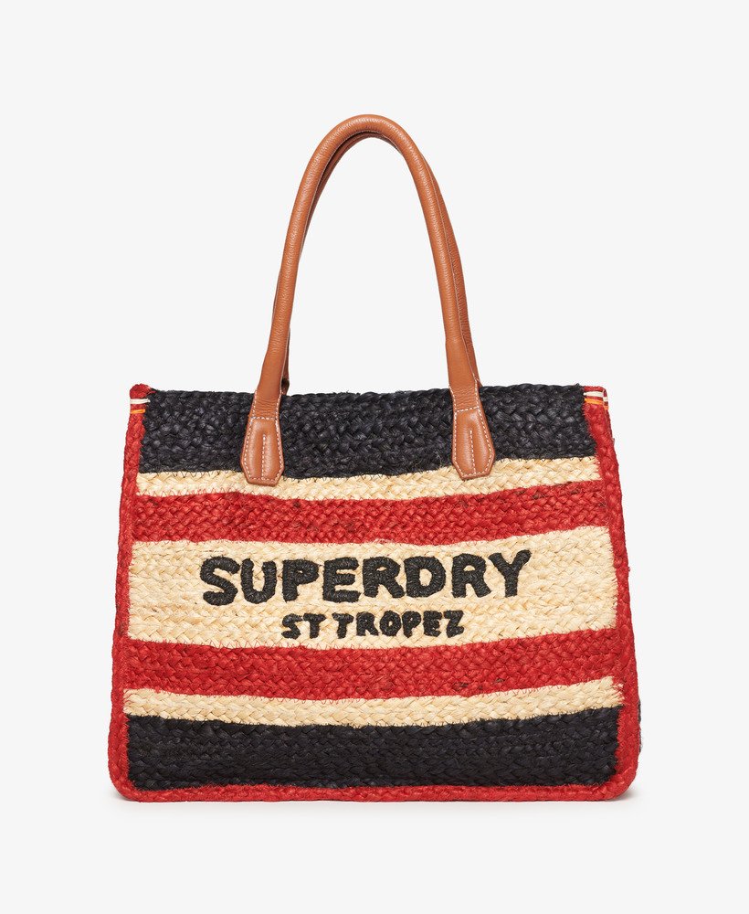 Women s Raffia Luxe Tote Bag in Eclipse Navy red ecru Superdry UK