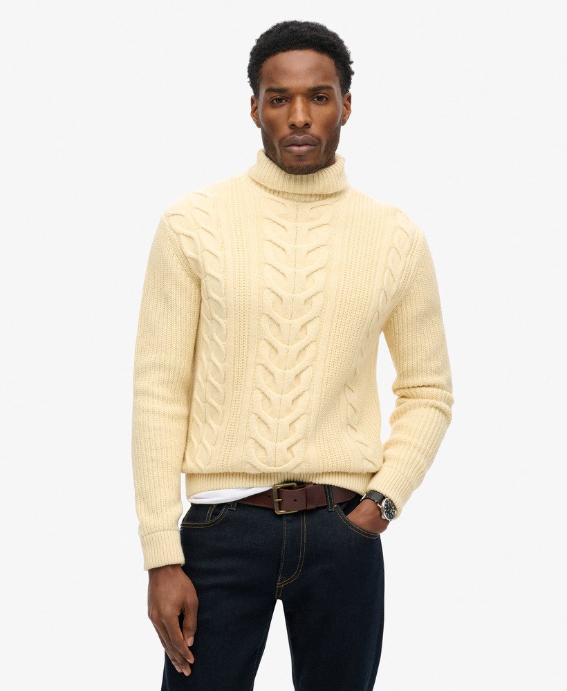 Mens cable roll neck jumper hotsell