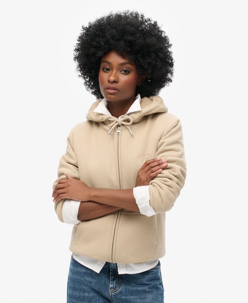 Superdry Women s Borg Lined Zip Hoodie Natural Hoodies