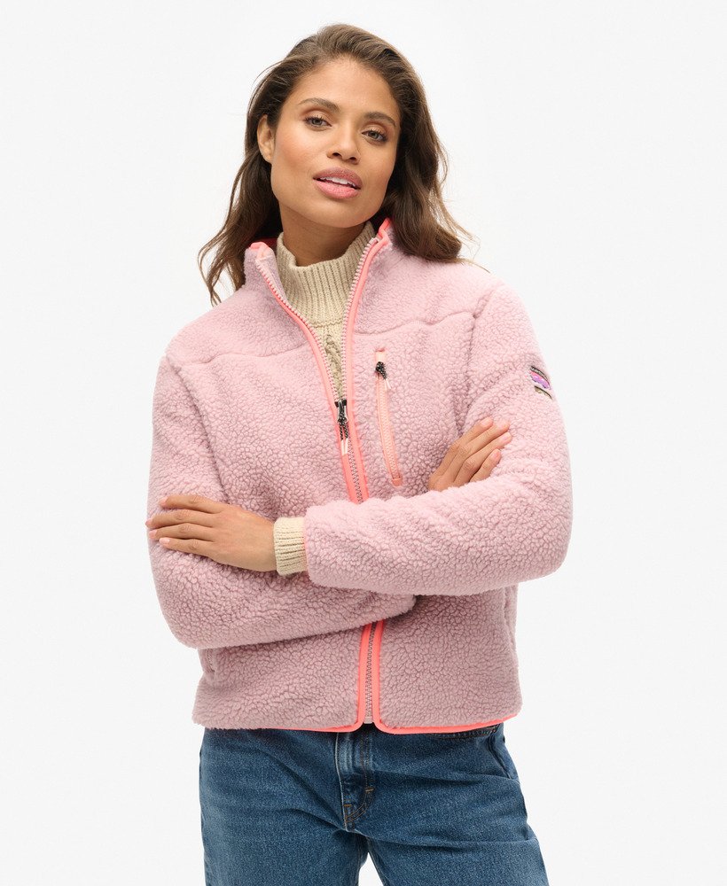 SUPERDRY LA Polar Zip Up store Sherpa Teddy Jacket Pink Outdoor Cold 12 Collar